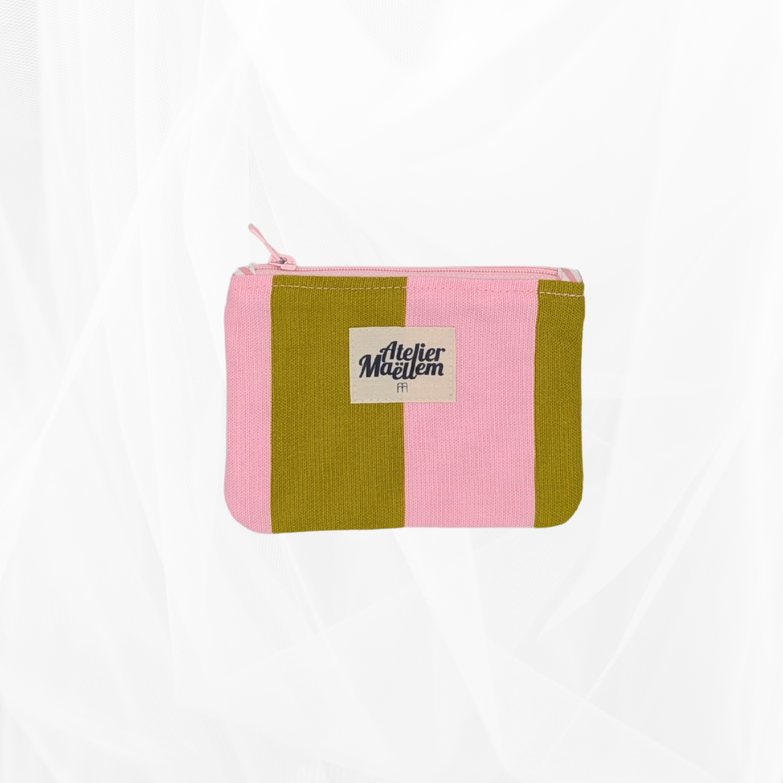 Porte-monnaie - Rayure "Vert-rose" - doublure rayée Atelier Maellem