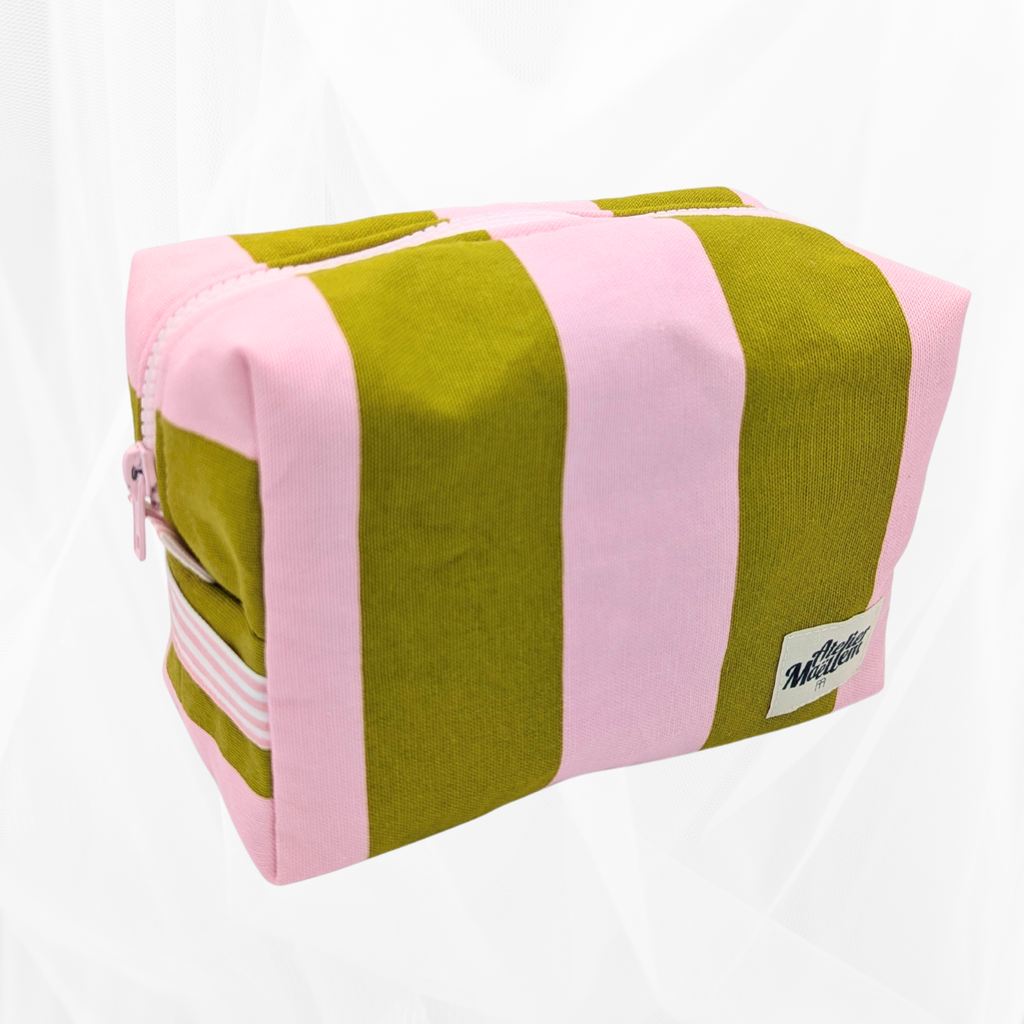 Trousse - Rayure "Vert-rose" 2 Atelier Maellem