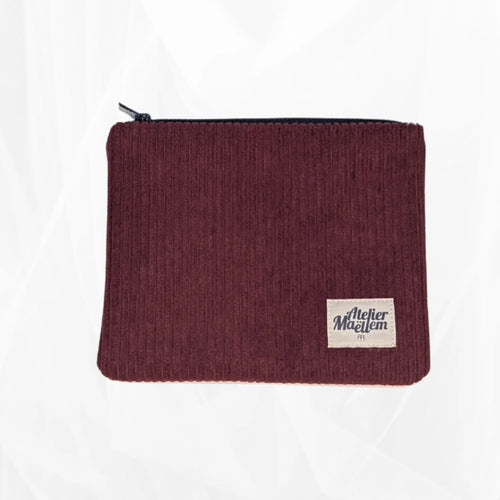 Pochette zippée - Velours côtelé bordeaux Atelier Maellem