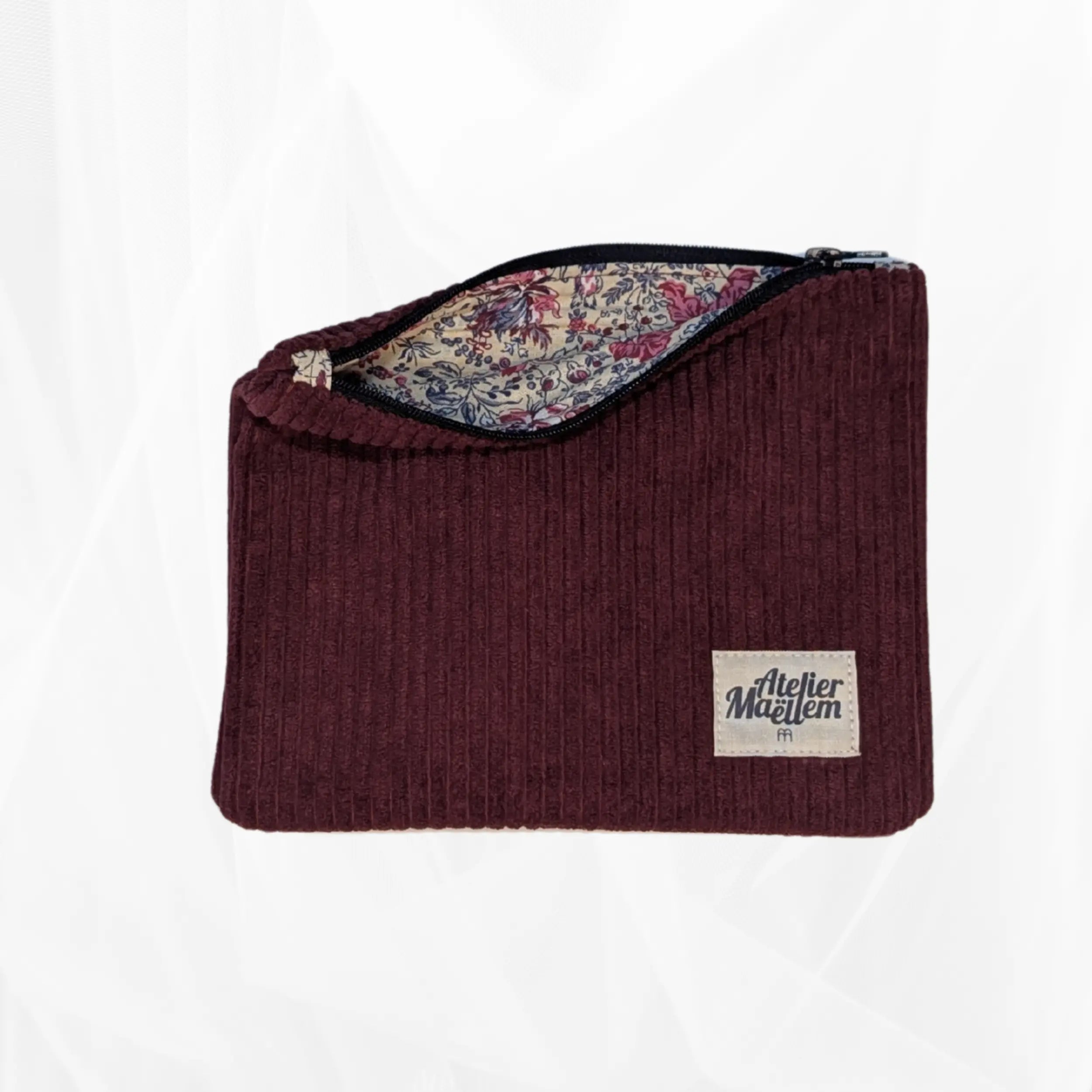 Pochette zippée - Velours côtelé bordeaux Atelier Maellem
