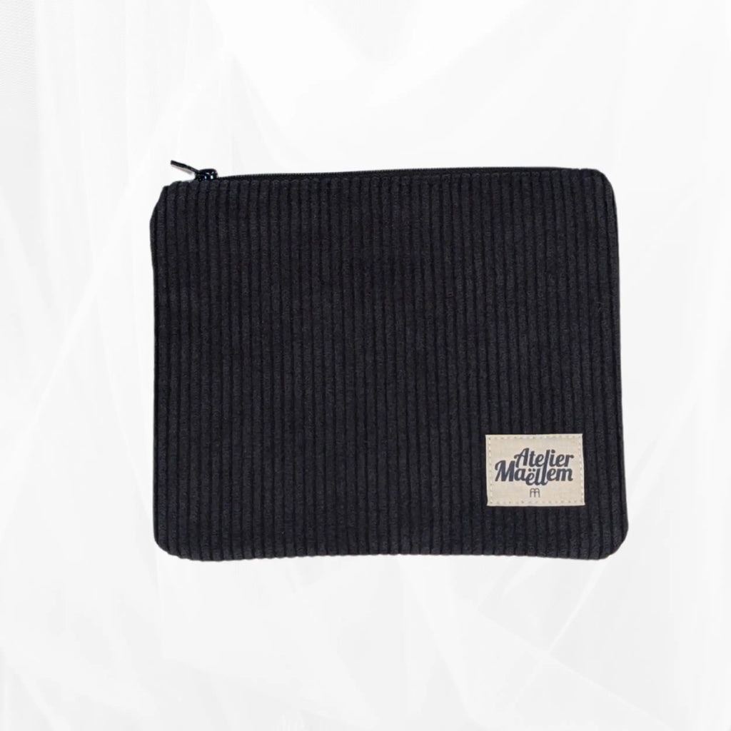 Pochette zippée - Velours côtelé noir Atelier Maellem