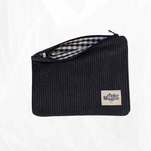 Pochette zippée - Velours côtelé noir Atelier Maellem