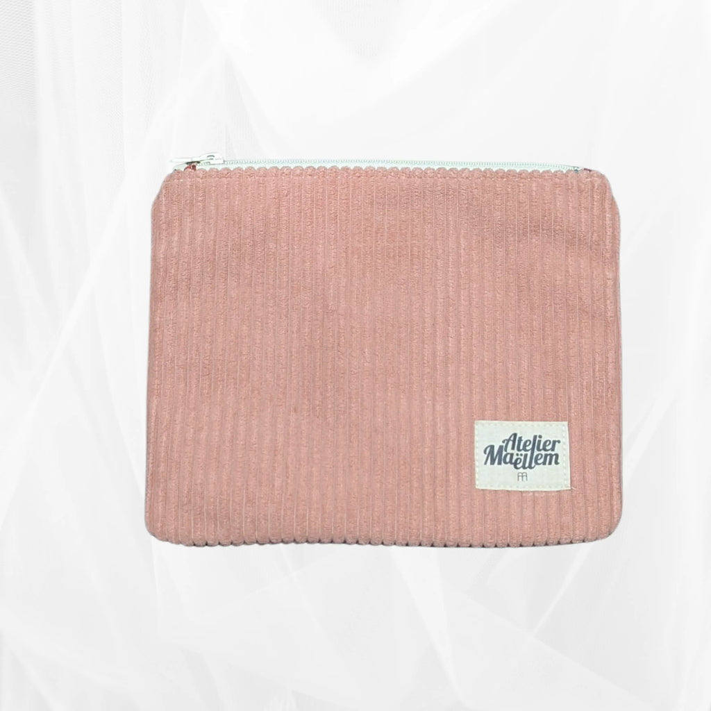 Pochette zippée - Velours côtelé rose Atelier Maellem